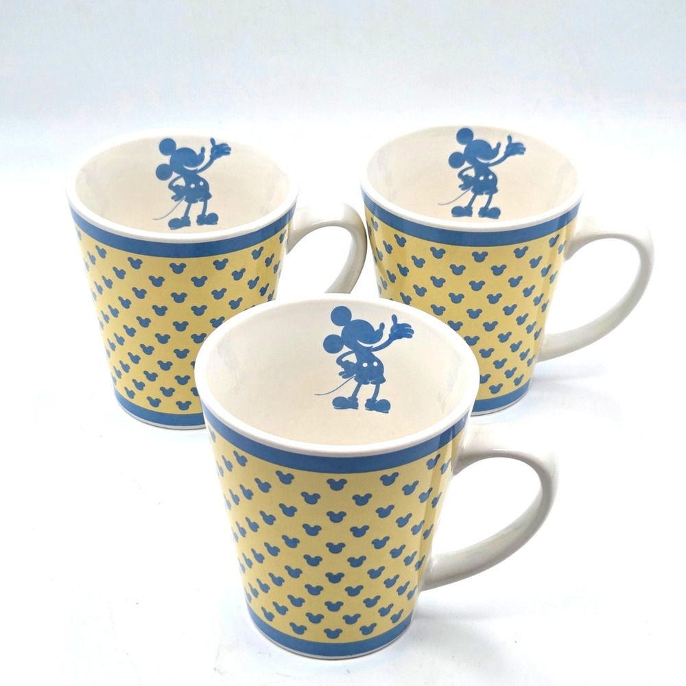 Mickey Mouse Silhouette Coffee Mugs Yellow & Blue Tea Cups 12 oz